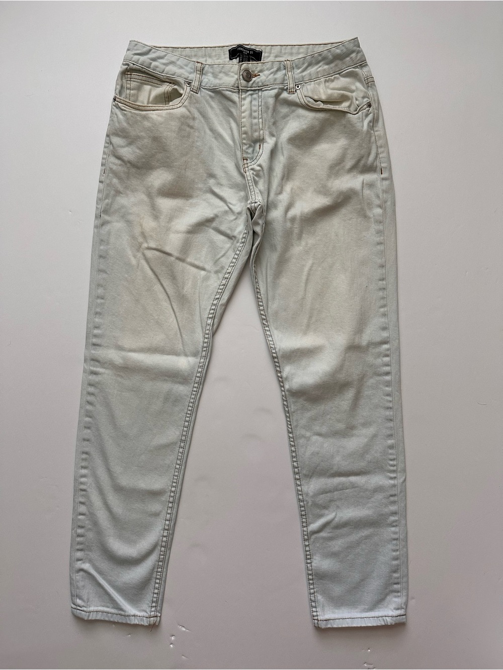 Forever 21 Men's Slim Straight Jeans in Light Cream
